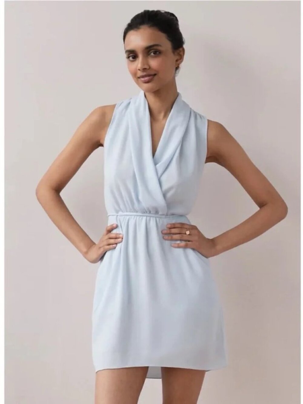 Aritzia Wilfred Sabine Sleeveless Draped V-Neck Dress in Aura Blue